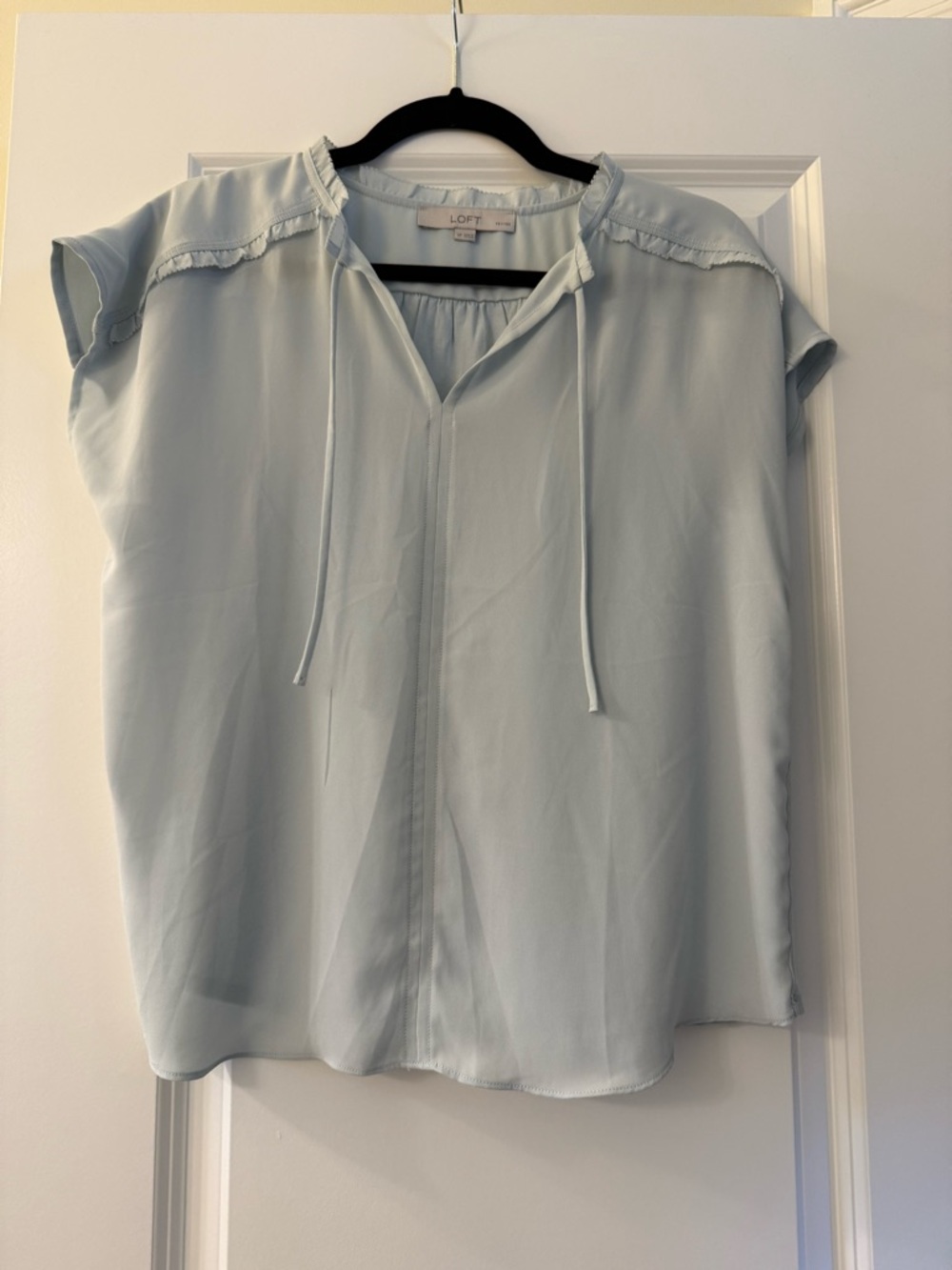 LOFT Pale Blue Tie-Neck Cap Sleeve Blouse